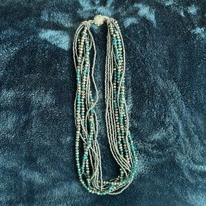 Premier "Seaside" Teal & Gray Multistrand Beaded Magnetic Necklace